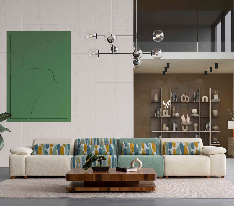 Coltar modular Asi Home Favori Inev Bouclé, Off White & Verde, 5 piese