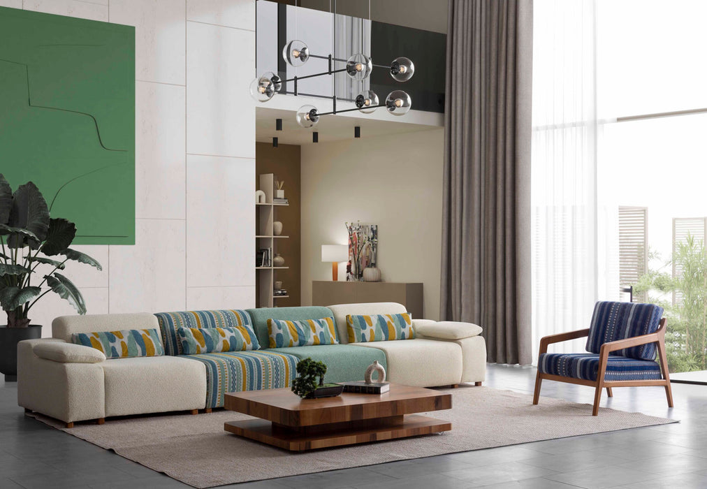 Coltar modular Asi Home Favori Inev Bouclé, Off White & Verde, 5 piese