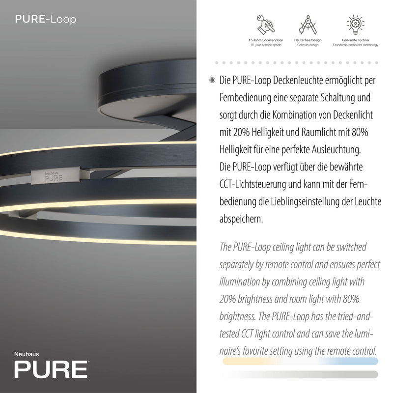 Plafoniera Paul Neuhaus PURE LOOP 2xLED Gri