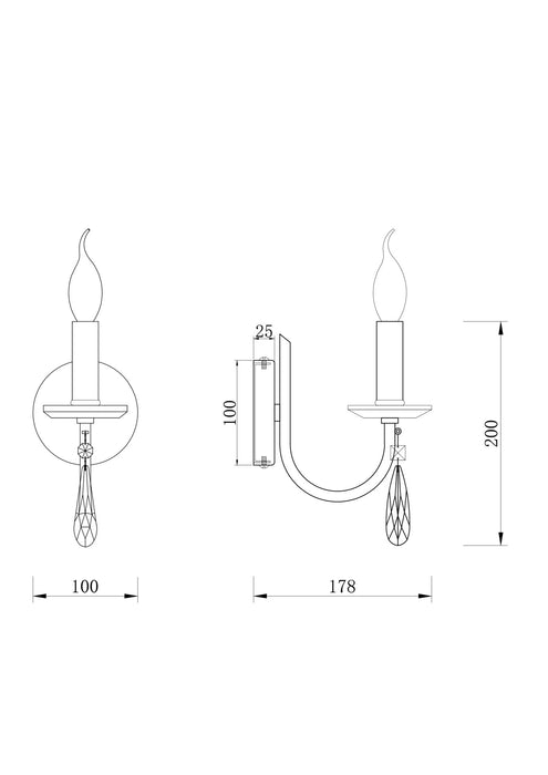 Aplica Cristal Maytoni Classic Series - 011, Nichel, E14 40W,    H011WL-01N