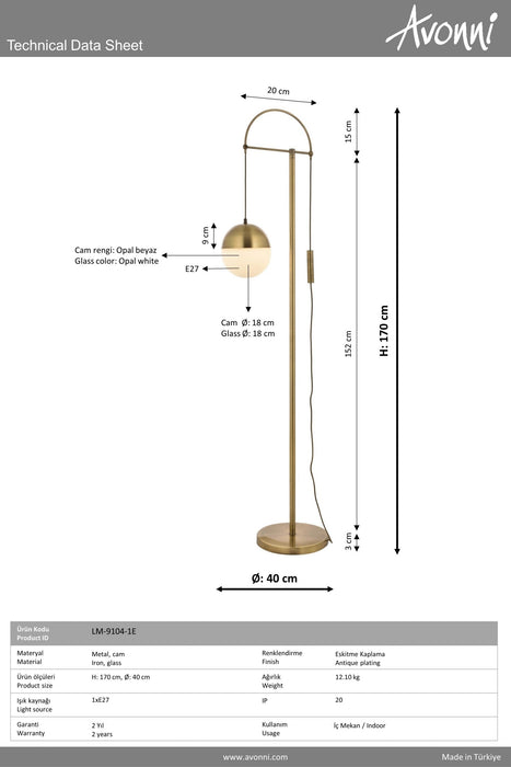 Lampadar living Avonni Antic, 1XE27, LM-9104-1E