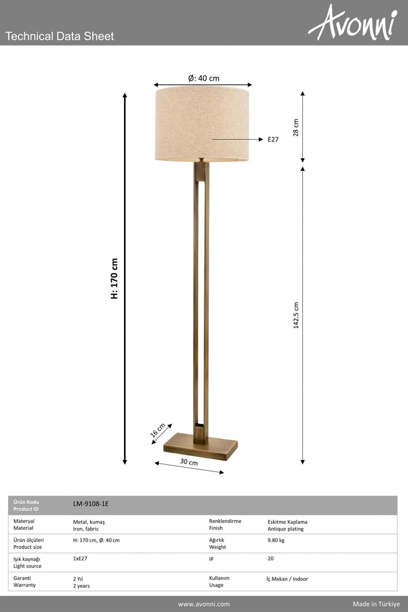 Lampadar living Avonni Antic, 1XE27