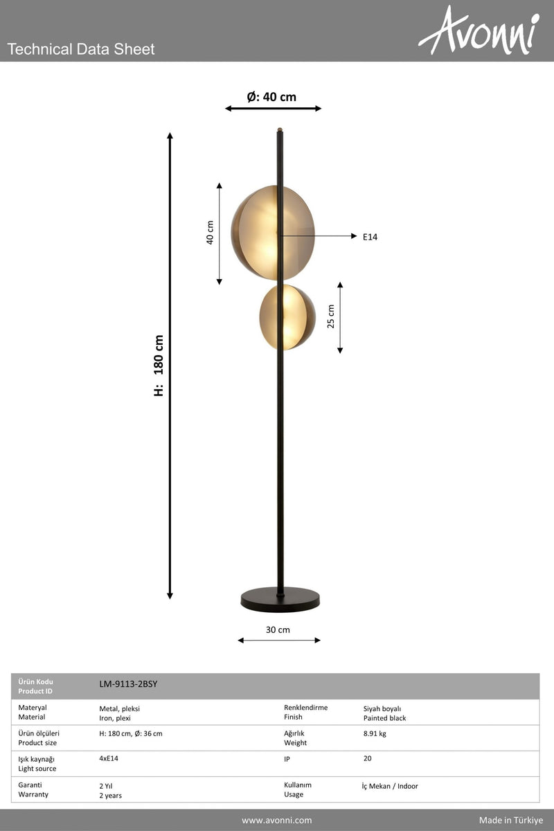 Lampadar living Avonni Negru, 4XE14