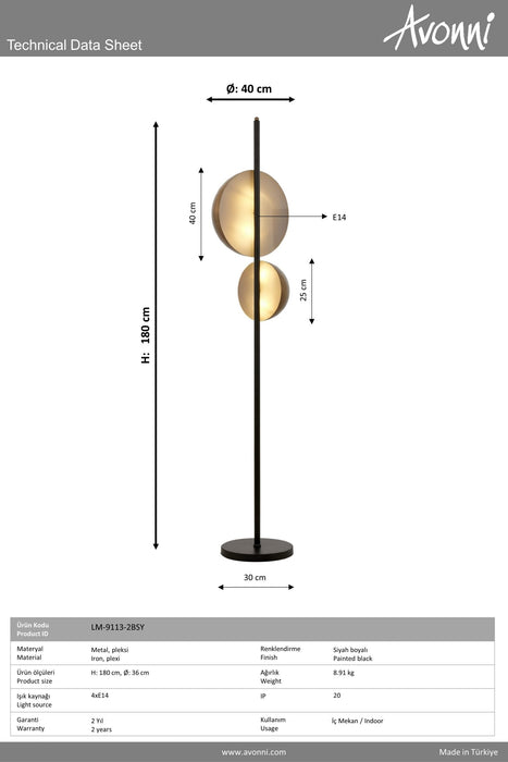 Lampadar living Avonni Negru , 4XE14, LM-9113-2BSY