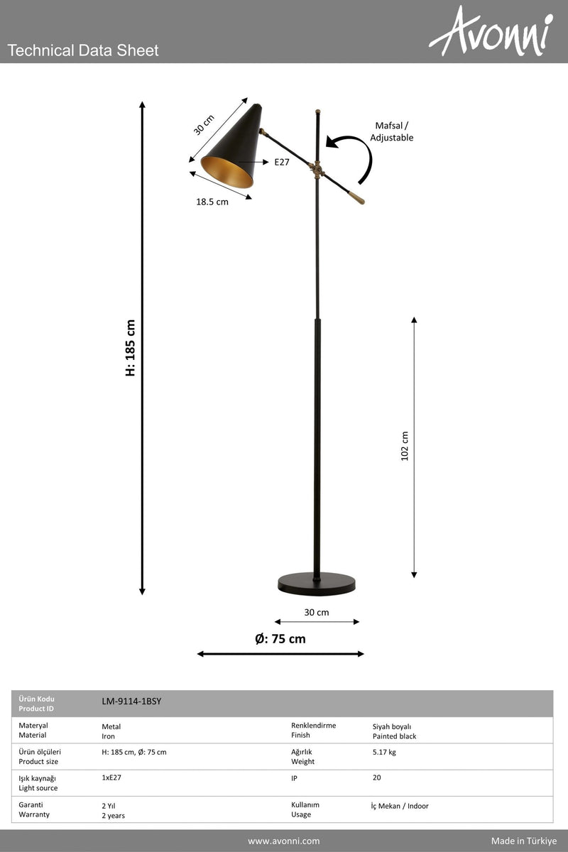 Lampadar living Avonni Negru, 1XE27