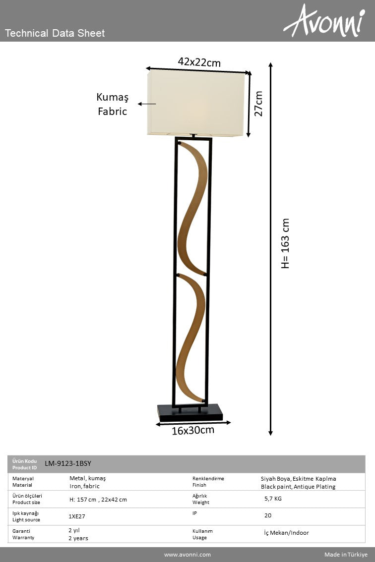 Lampadar living Avonni Negru/Antic, 1XE27