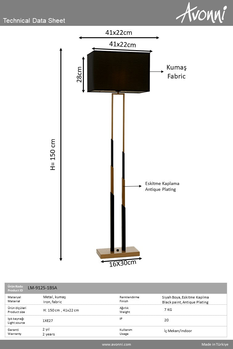 Lampadar living Avonni Negru/Antic, 1XE27