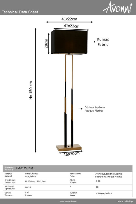 Lampadar living Avonni Negru/Antic, 1XE27, LM-9125-1BSA