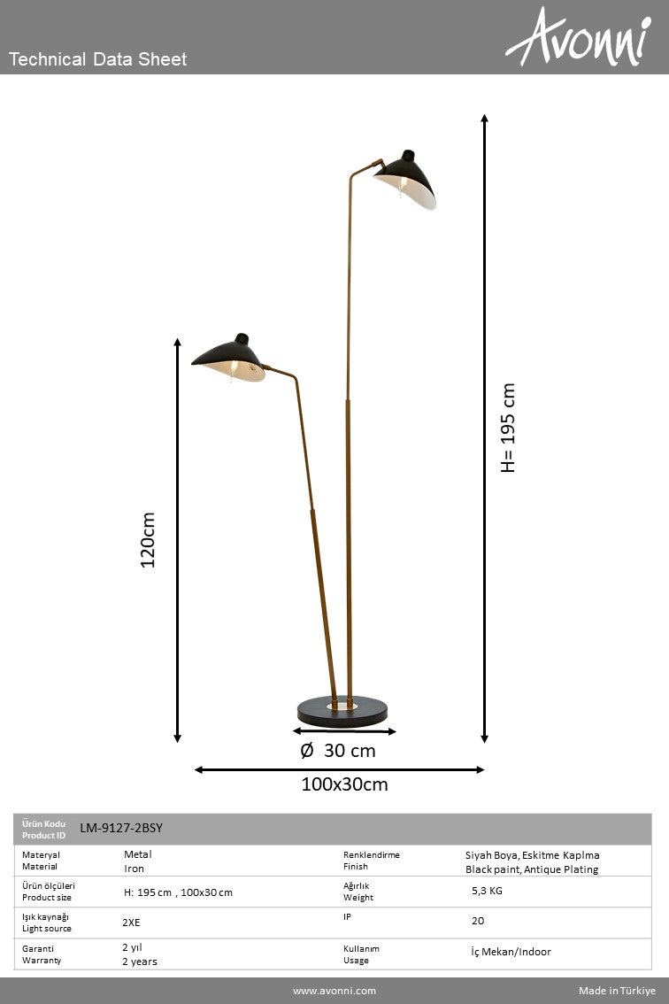 Lampadar living Avonni Negru, 1XE27