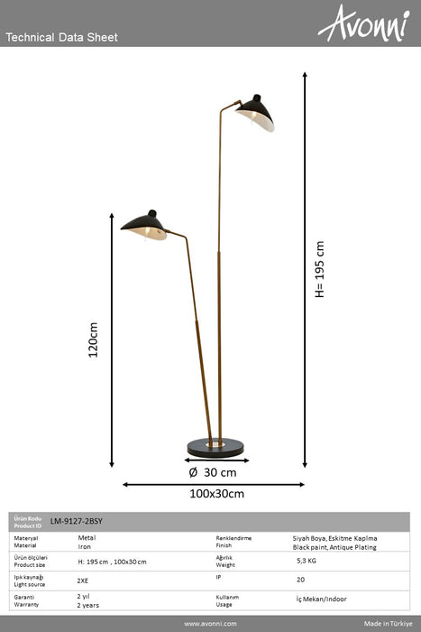 Lampadar living Avonni Negru , 1XE27, LM-9127-2BSY