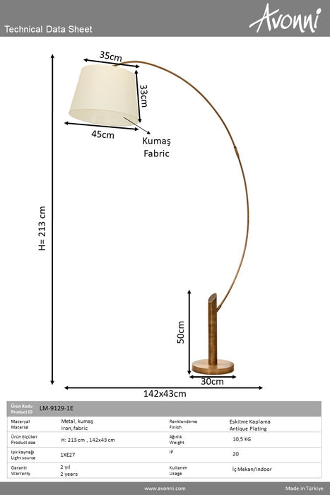 Lampadar living Avonni Antic, 1XE27, LM-9129-1E