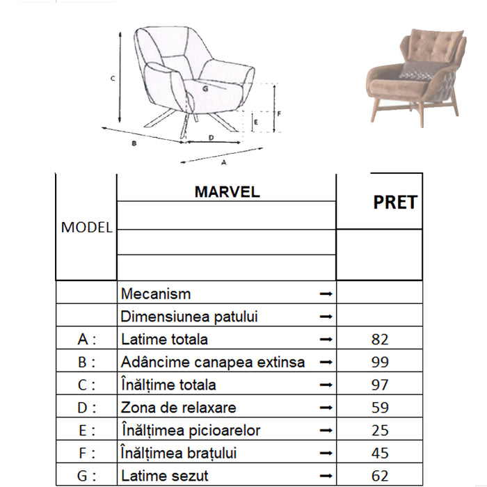 Fotoliu Bergere Inev Marvel Asi Home, maro, lungime 82cm latime 99cm, Inaltime 97cm