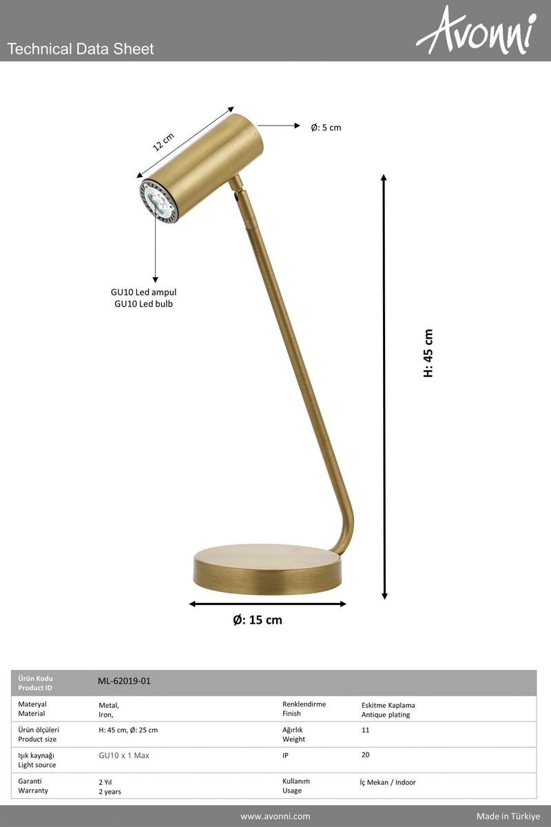 Lampa de birou Avonni Antic, 1XGU10, ML-62019-01 - AsiHome