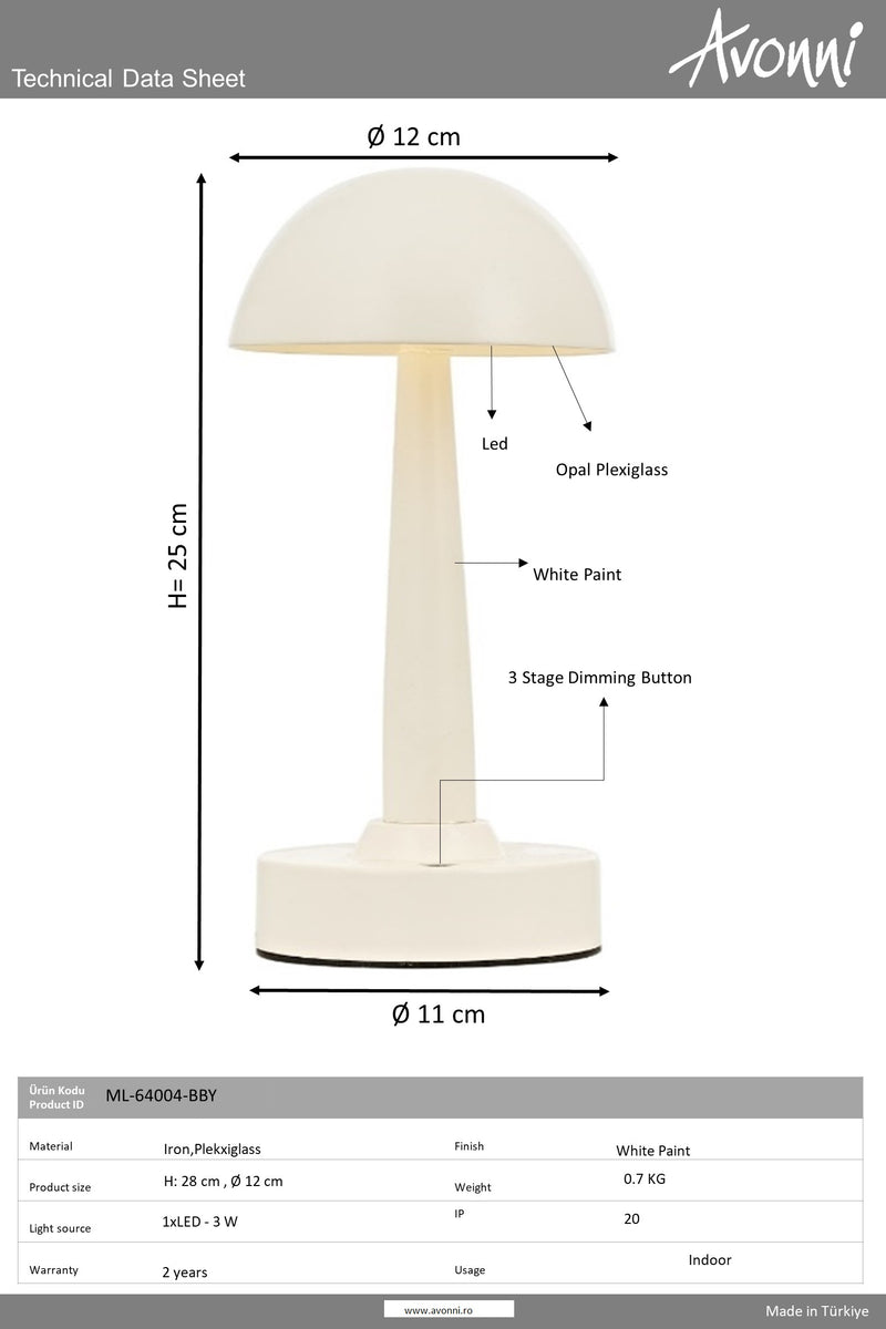 Lampa portabila Avonni Alb, 1XLED, ML-64004-BBY - AsiHome