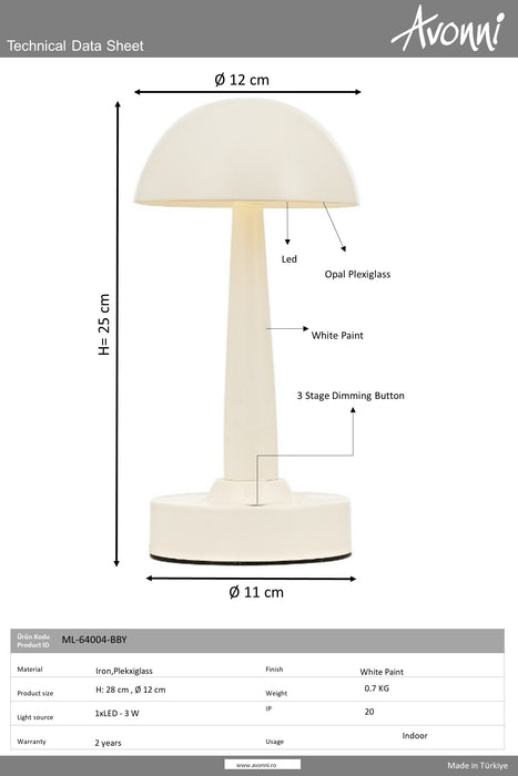 Lampa portabila Avonni Alb, 1XLED, ML-64004-BBY - AsiHome