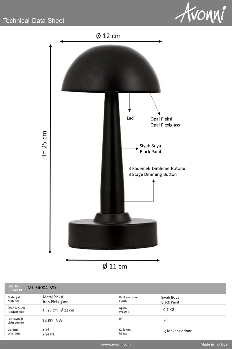 Lampa portabila Avonni Negru , 1XLED, ML-64004-BSY - AsiHome