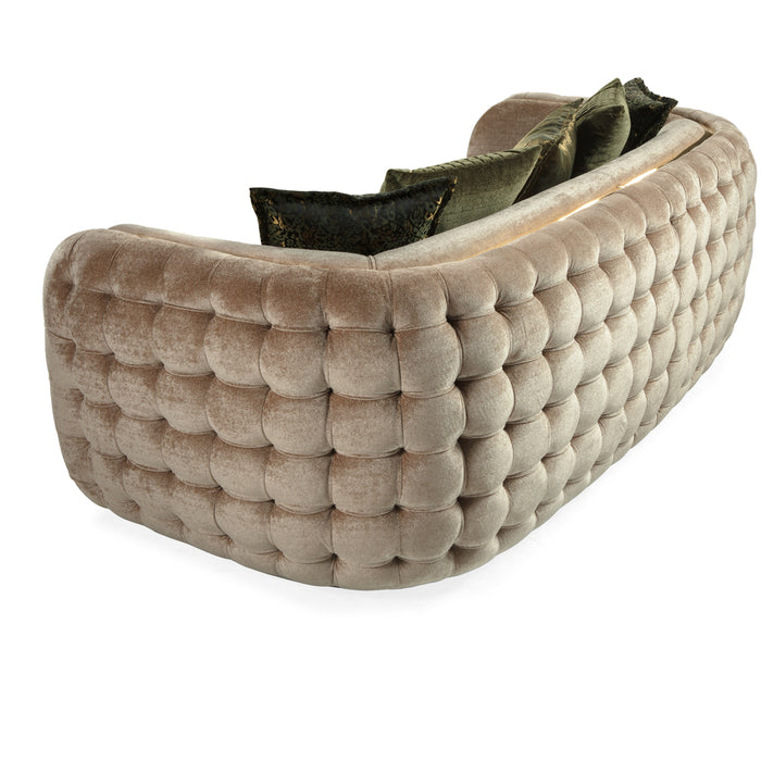 Canapea Lux Emerald Nepal Asi Home crem din bouclé catifea texturată, 3 locuri, design premium cu detalii aurii