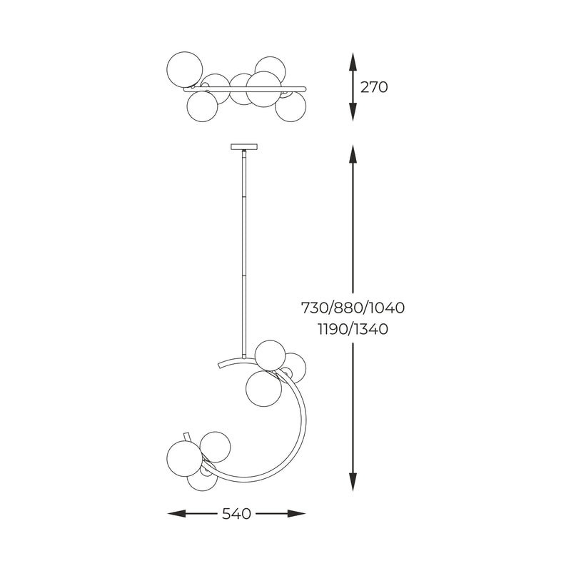 Lustra suspendată Molecule P0454-06Q-F7AA 6 x G9 MAX 33W metal, corp auriu francez, abajururi din sticlă