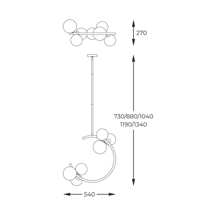 Lustra suspendată Molecule P0454-06Q-F7AA 6 x G9 MAX 33W metal, corp auriu francez, abajururi din sticlă