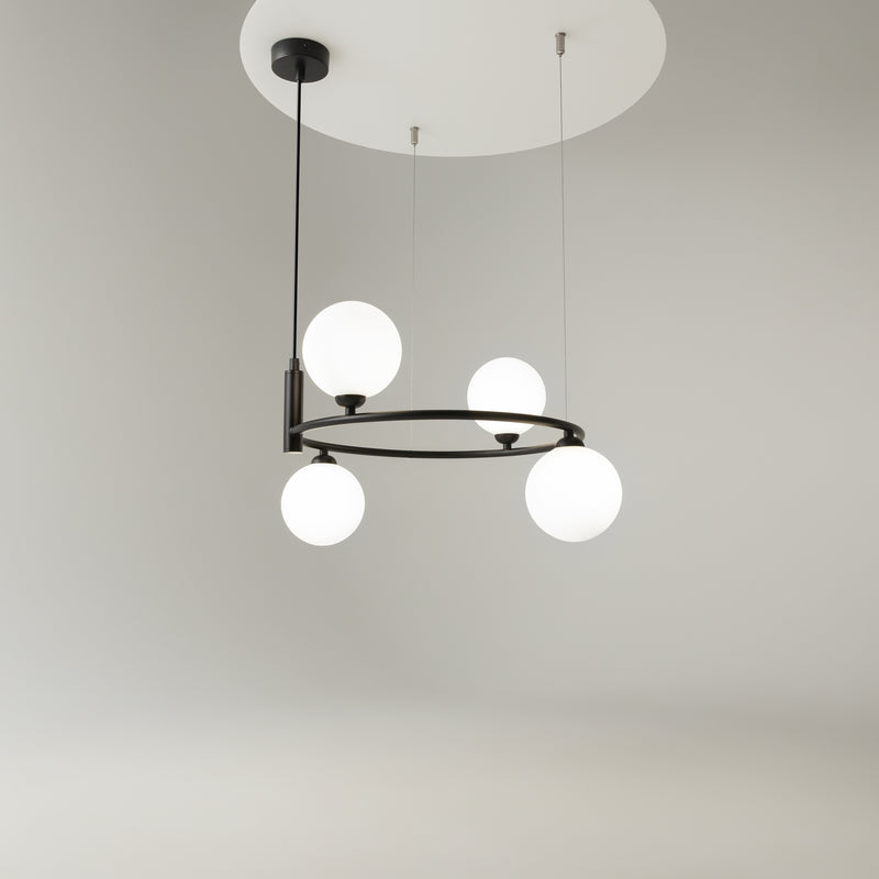 Lustră suspendată Maytoni Ring, 4xG9, max. 184 cm, metal negru + sticlă