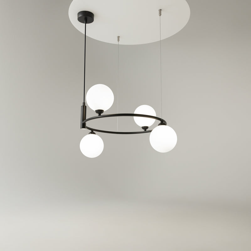Lustră suspendată Maytoni Ring, 4xG9, max. 184 cm, metal negru + sticlă