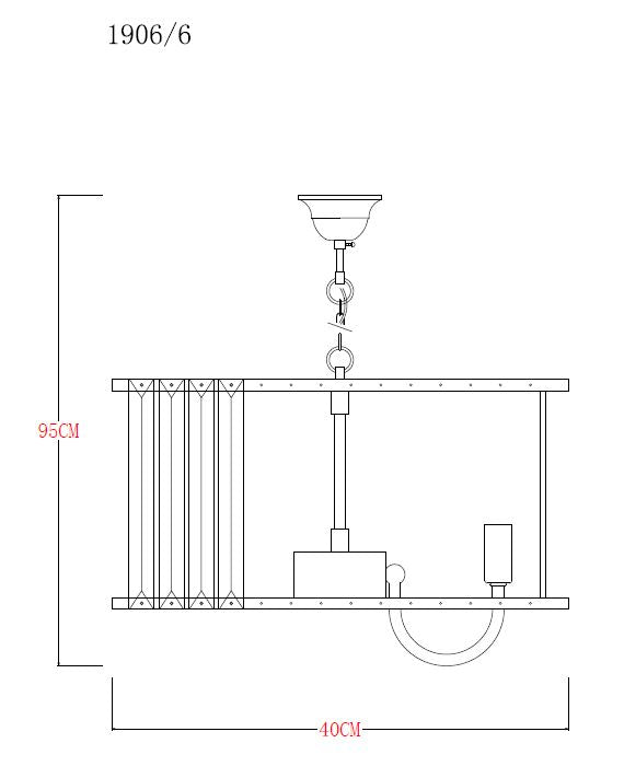Lustra suspendată Paris 1906/6 6 x E14 MAX 40W Ø40 H43 corp metal auriu sticlă abajur cristal