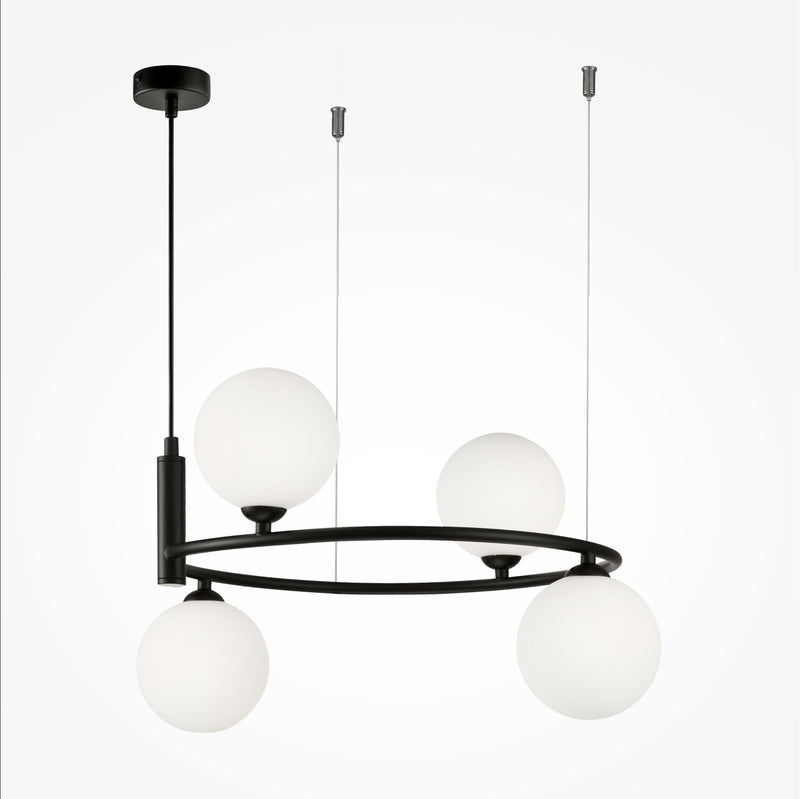 Lustră suspendată Maytoni Ring, 4xG9, max. 184 cm, metal negru + sticlă