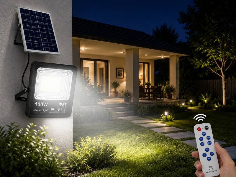 Proiector LED SMD cu panou solar și telecomandă, 100W, 6500K, IP65