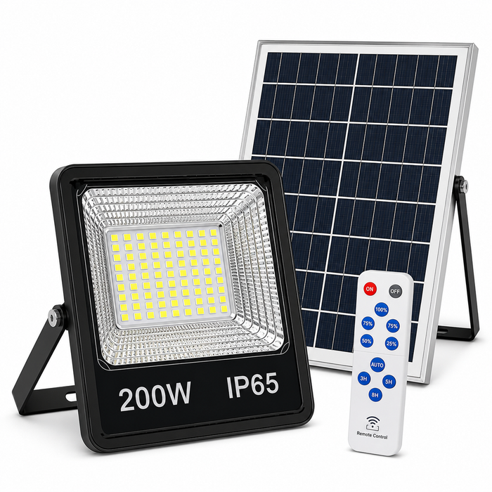 Proiector LED SMD cu panou solar și telecomandă, 200W, 6500K, IP65