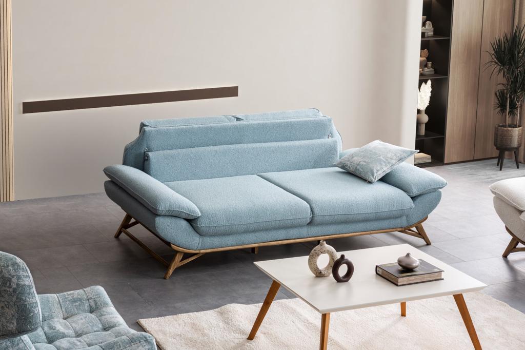 Canapea Tesla Inev Asi Home, Boucle Baby-blue, lungime 240cm, latime 106cm, inaltime 87cm