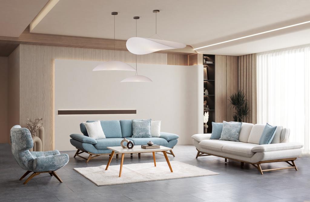 Canapea Tesla Inev Asi Home, Boucle Baby-blue, lungime 240cm, latime 106cm, inaltime 87cm