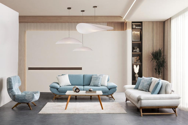 Canapea Tesla Inev Asi Home, Boucle Baby-blue, lungime 240cm, latime 106cm, inaltime 87cm