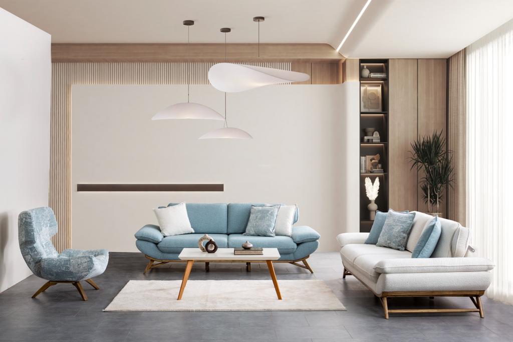 Canapea Tesla Inev Asi Home, Boucle Baby-blue, lungime 240cm, latime 106cm, inaltime 87cm