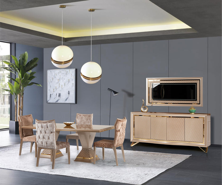 Scaun dining tapițat Asi Home ZEN Duo, catifea texturată + matlasată, picioare lemn, bej/maro