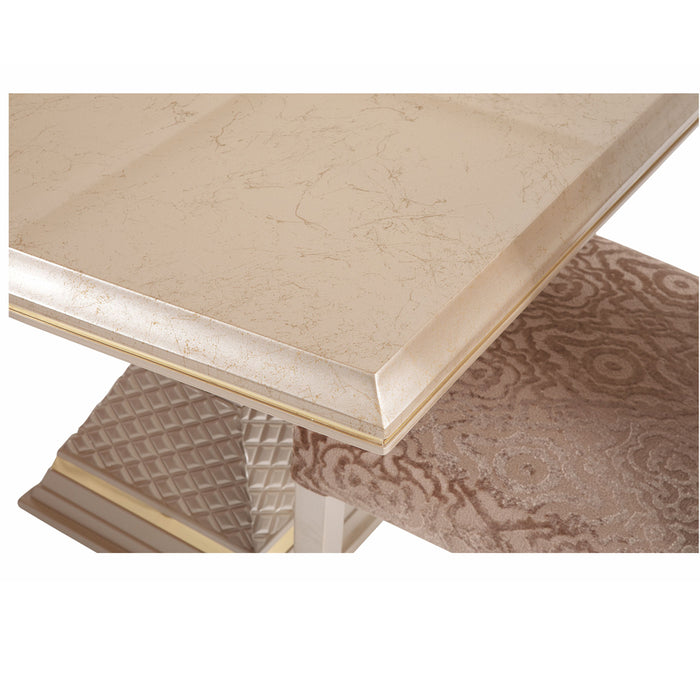 Masă dining ZEN ASI HOME, 200x100 cm, design luxos crem & auriu, blat lucios și bază sculpturală