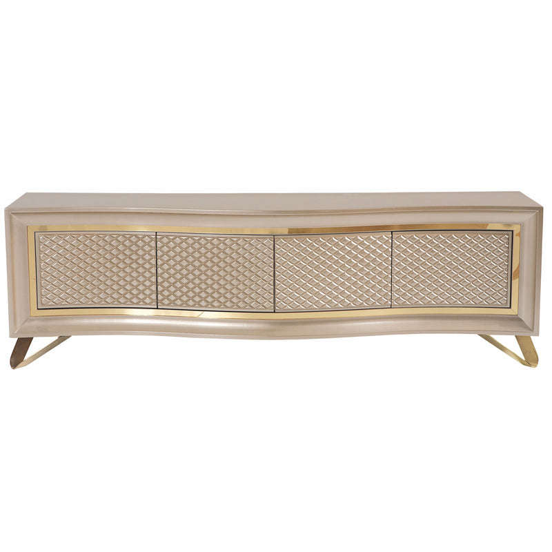 Comodă ZEN ASI HOME, 200 cm, design glam crem/auriu, fronturi 3D diamant, 4 uși, stil lux contemporan