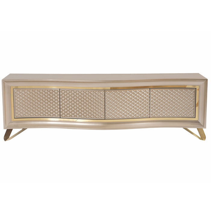 Comodă ZEN ASI HOME, 200 cm, design glam crem/auriu, fronturi 3D diamant, 4 uși, stil lux contemporan