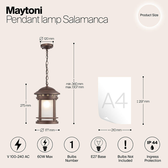 Pendul Exterior Maytoni Outdoor Salamanca Maro, 1XE27, O031PL-01BR