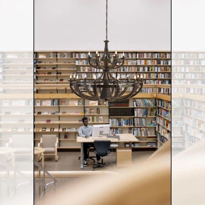 Lustră Avonni AV-1644-12+6E, finisaj antichizat, Ø147 cm, 18xE14, metal și lemn, design vintage elegant