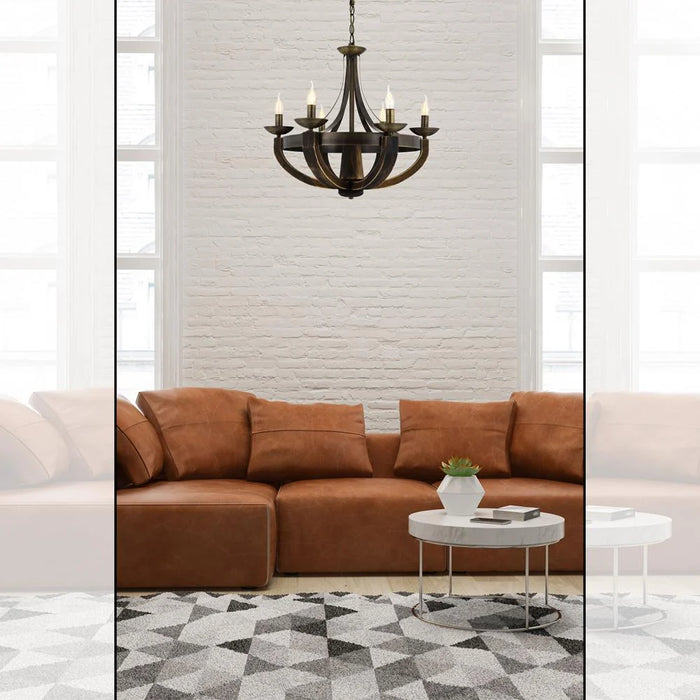 Lustră Avonni AV-1644-6E, finisaj antichizat, Ø70 cm, 6xE14, metal și lemn, design vintage elegant