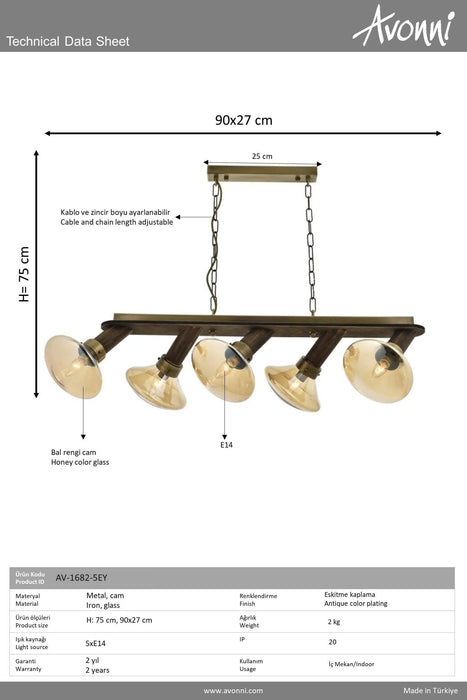 Lustra stil modern, din metal, culoare antiq – AV-1682-5EY