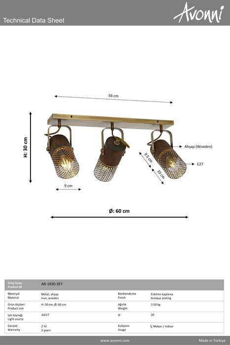 Lustra moderna aplicata Avonni Antic, 3XE27, AR-1830-3EY
