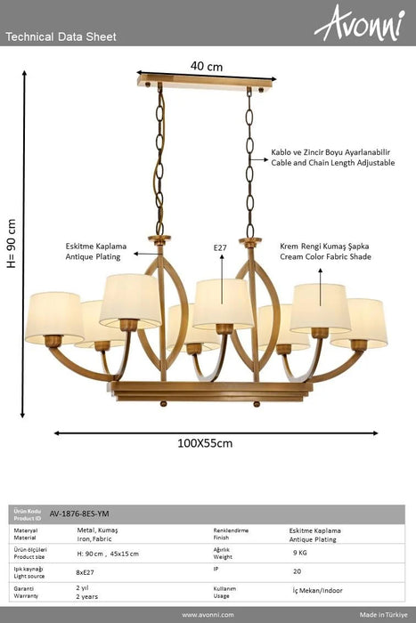 Lustra moderna Avonni Antic, 8XE27, AV-1876-8ES-YM