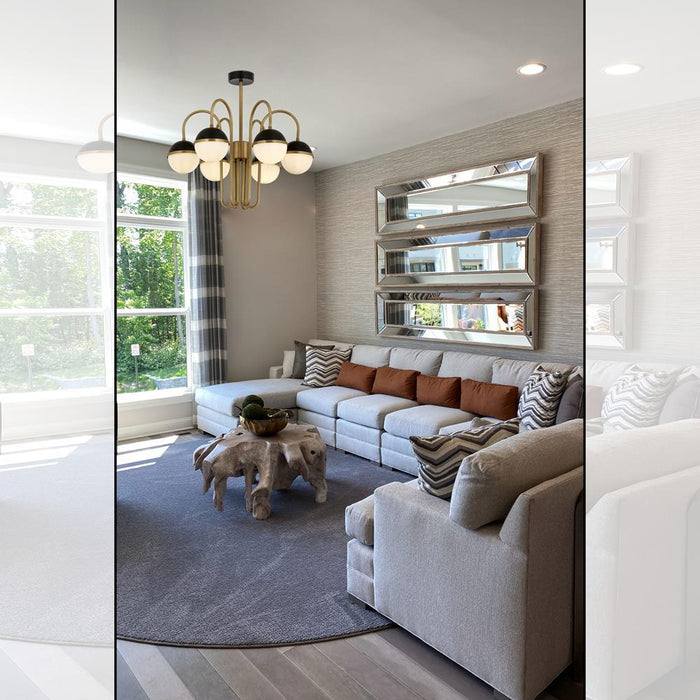 Lustra modern Avonni AV-1895-6E, 6 globuri opal, finisaj auriu antichizat & negru, structură metal, Ø60 cm, E27