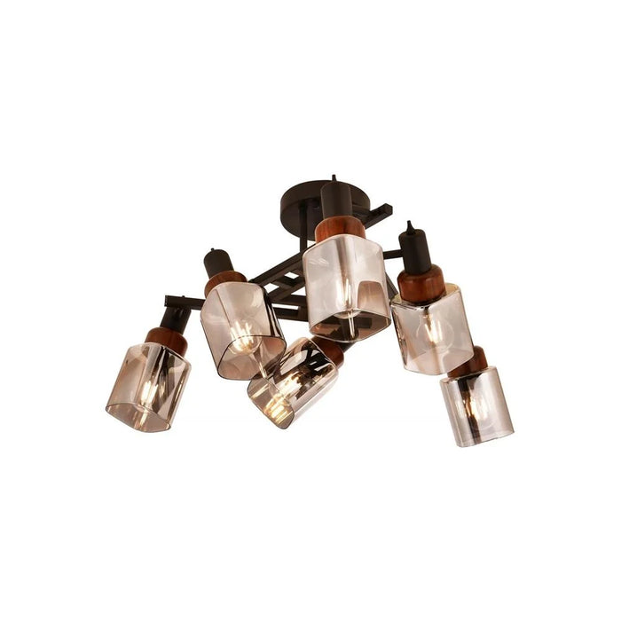 Lustră Avonni AR-1920-6BSY, vopsea neagră, Ø60 cm, 6xE27, metal și lemn și sticlă, design vintage elegant