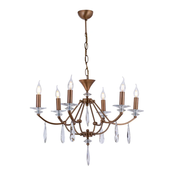 Lustră Avonni AV-35004-6E, finisaj antichizat, Ø65 cm, 6xE27, metal și sticlă, design vintage elegant