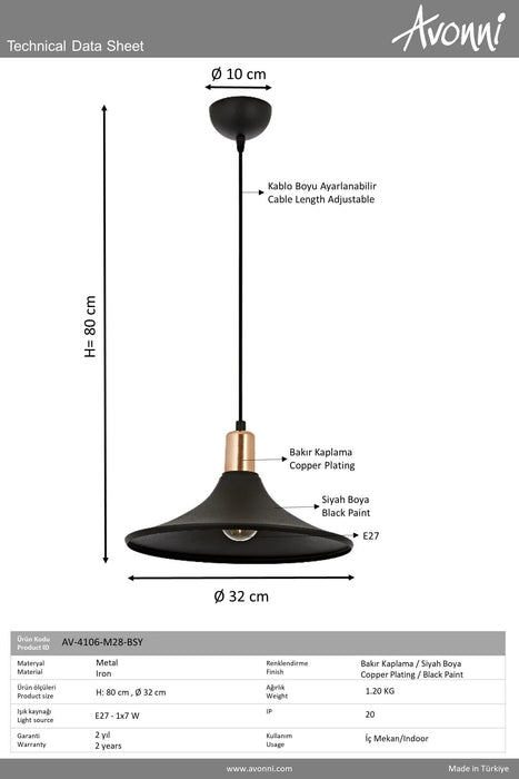 Lustră Avonni AV-4106-M28-BBY, vopsea albă, Ø30 cm, 1xE27, metal, design vintage elegant