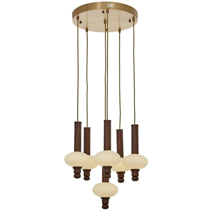 Lustră Avonni AV-5299-7ET, finisaj antichizat, Ø40 cm, 7xLed, metal și lemn și sticlă, design vintage elegant