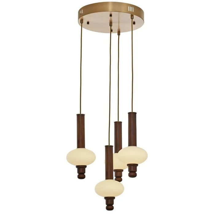 Lustră Avonni AV-5299-4ET, finisaj antichizat, Ø35 cm, 4xLed, metal și lemn și sticlă, design vintage elegant