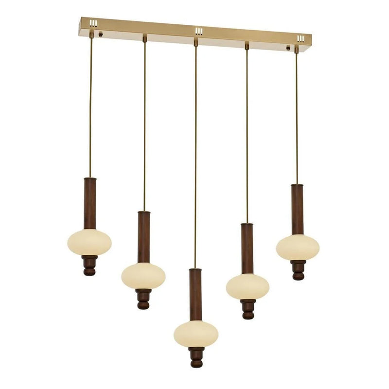 Lustră Avonni AV-5299-5EY, finisaj antichizat, , 5xLed, metal și lemn și sticlă, design vintage elegant